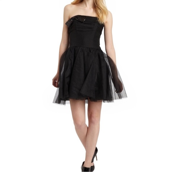 Mark & James by Badgley Mischka Black Strapless Tulle Formal Party Dress - Picture 3 of 9